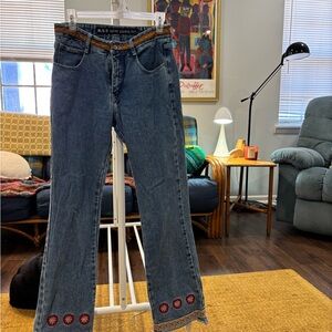 Women's Blue Jeans with Embroidered Hem